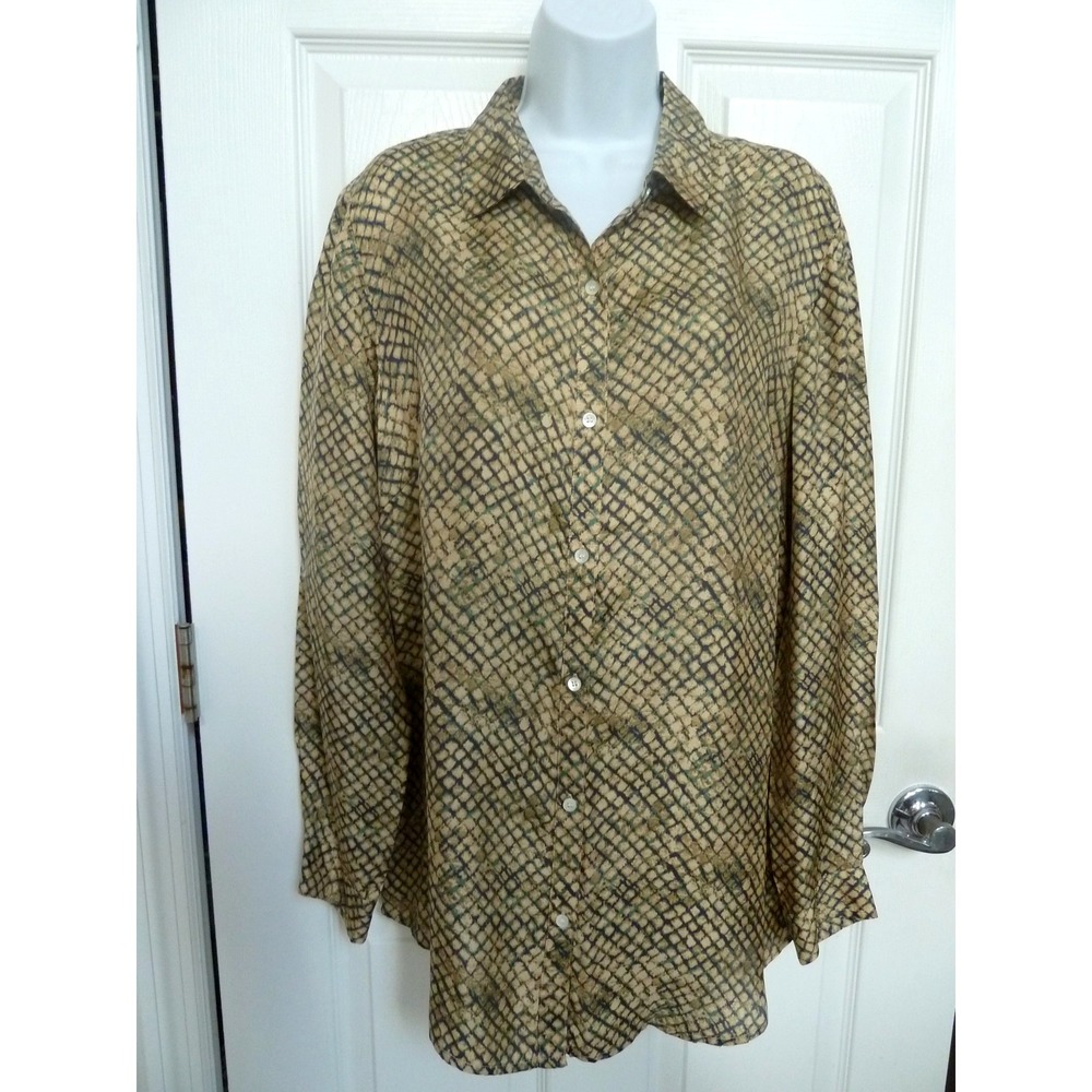 NEW J. MCLAUGHLIN Sz XL, 14 Silk/Viscose Button Tunic Blouse Snake Office Career